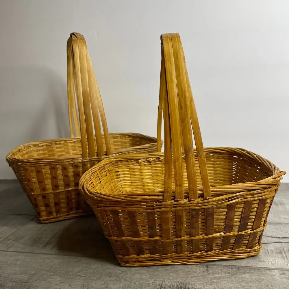 Vintage Set of 2 Woven Handle Baskets Republic of China 8 x 6